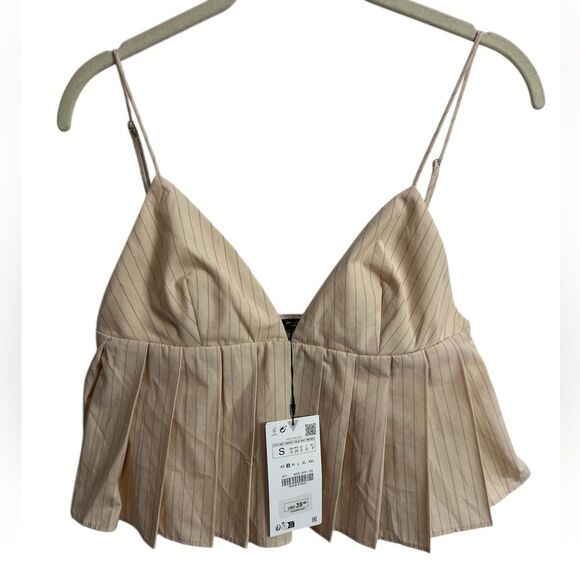 ZARA Pleated Spaghetti straps Top, Size SMALL - Picture 2 of 11